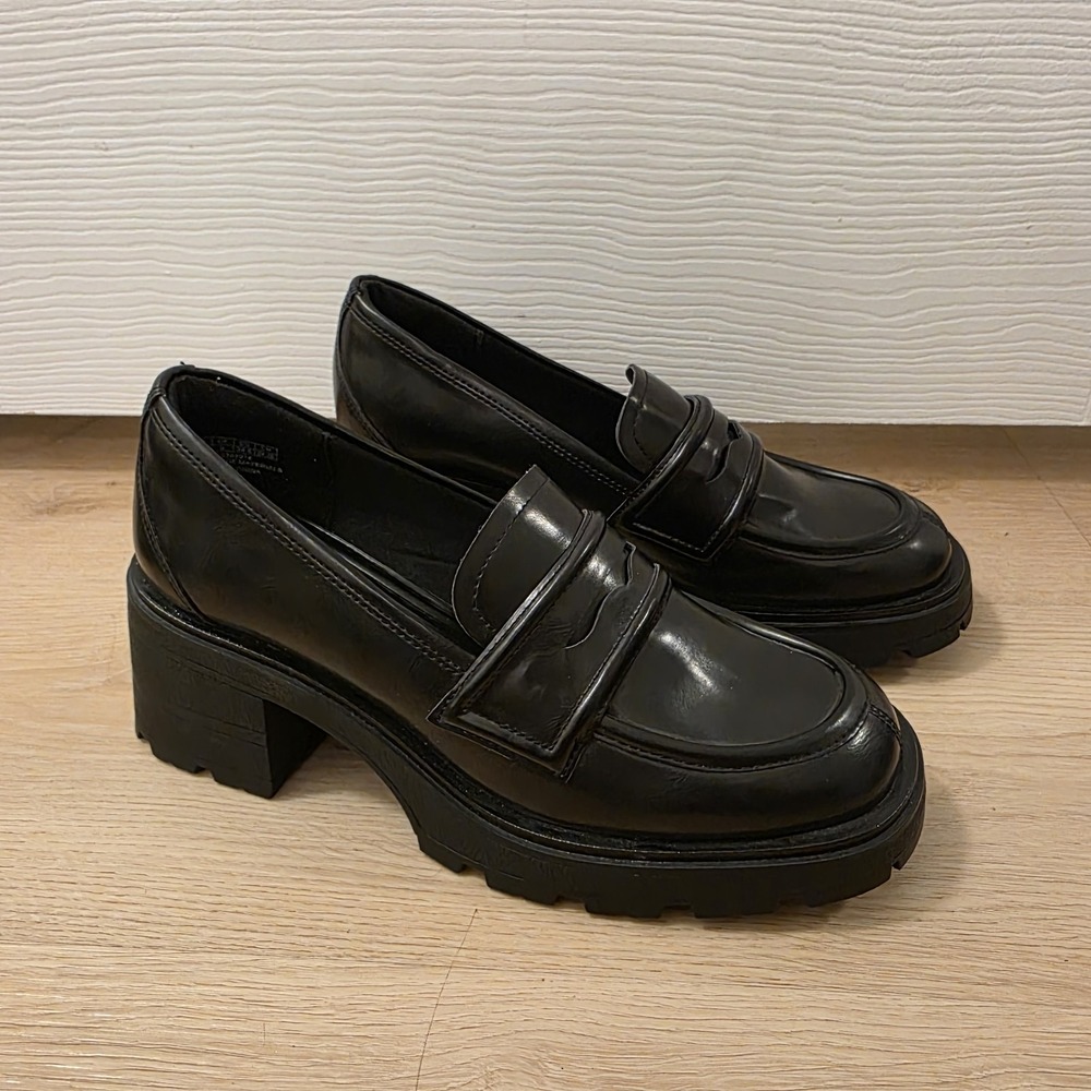 Jenn Ardor Platform Loafers Chunky Heel Penny Loafer Lug Sole Black Shoes 7.5 - Picture 2 of 9